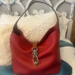 Dooney & Bourke Logo Lock Red Pebbled Leather Shoulder Bag with case